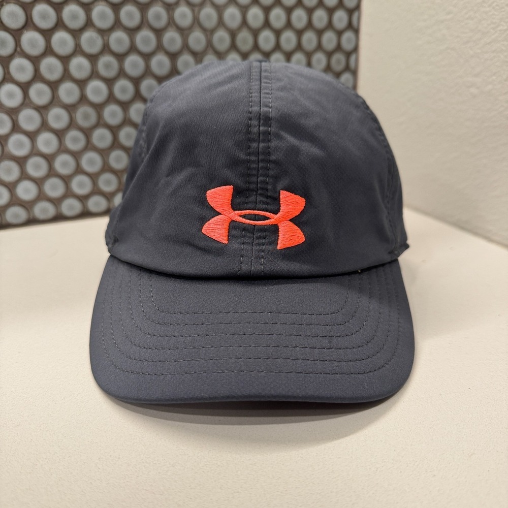 Under Armour Hat Cap Womens Gray Pink Logo‎ Lightweight Running Adjustable Adult